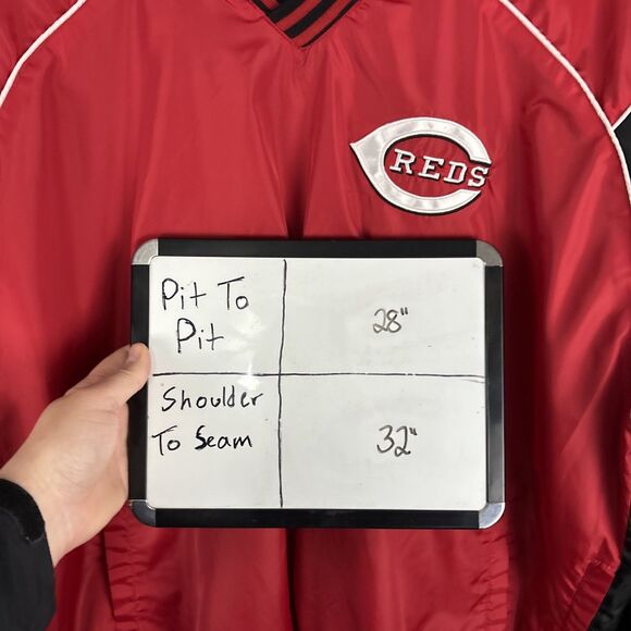 MLB Cincinnati Reds Pullover Windbreaker Jacket V-Neck Size 2XL Red Black - Picture 6 of 6